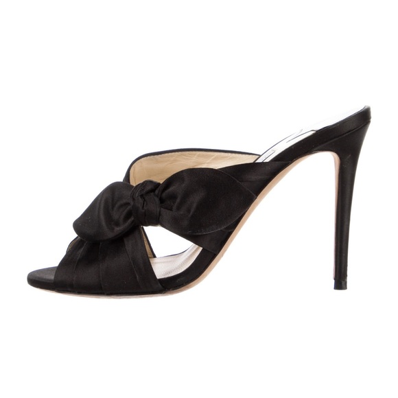 Jimmy Choo Black Satin Bow Accent Heels - Picture 2 of 4